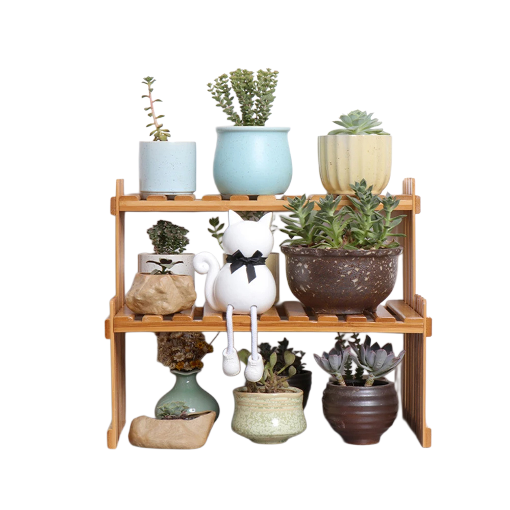 Bamboo Plant Stand Rack Indoor Outdoor Planter Display Shelves for Patio Garden Wood Color Shelf for Living Room Corner Balcony Multiple Holder for Plants and Flowers