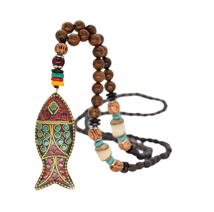 Long Necklace Handmade Turquoise Wood Beads Necklace for Women Fashion Jewelry
