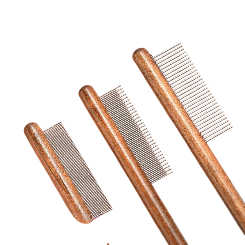 Solid Wood Cat Combs, Stainless Steel Teeth for Cat Dog Rabbit Massage, Flea Lice Comb Removes Mats, Tangles and Loose Fur, Grooming Comb for Small Medium Pets
