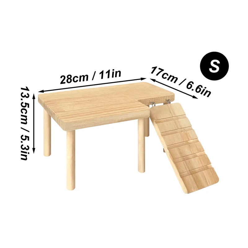 Hamster Wooden Platform with Legs Small Animal Climbing Ladder Standing Rat Guinea Perch Chew Toy Cage Accessories