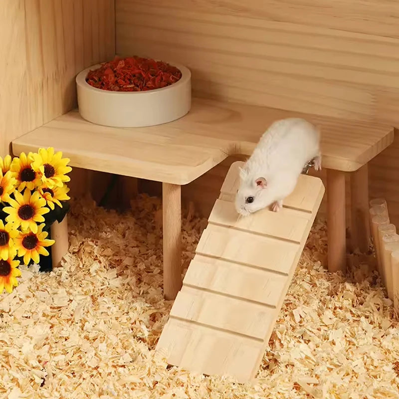 Hamster Wooden Platform with Legs Small Animal Climbing Ladder Standing Rat Guinea Perch Chew Toy Cage Accessories