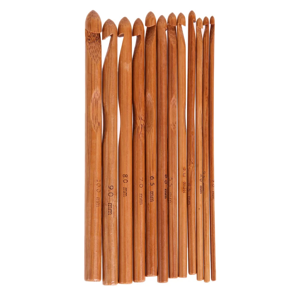 Bamboo Handle Crochet Hook Set Handcrafted Knitting Needles Kit Weave Yarn Craft Tool for DIY Art and Craft Kniiting Gift