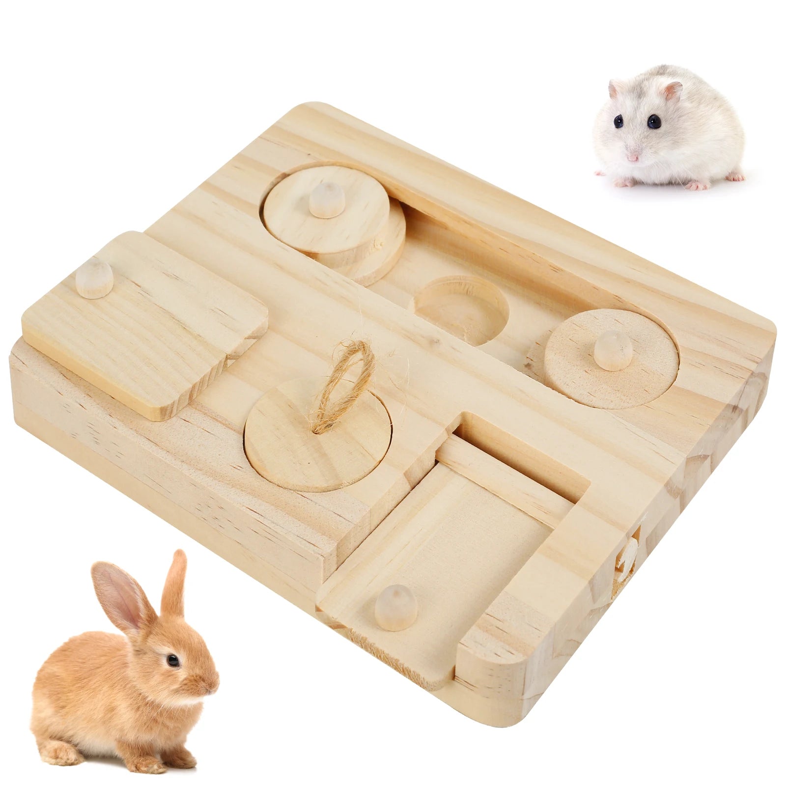 Guinea Pig Foraging Toys, 6 in 1 Hamsters Wooden Interactive Enrichment Toys, Treat Dispenser for Small Animal, for Rabbits, Bunny, Chinchillas, Rats and Gerbils