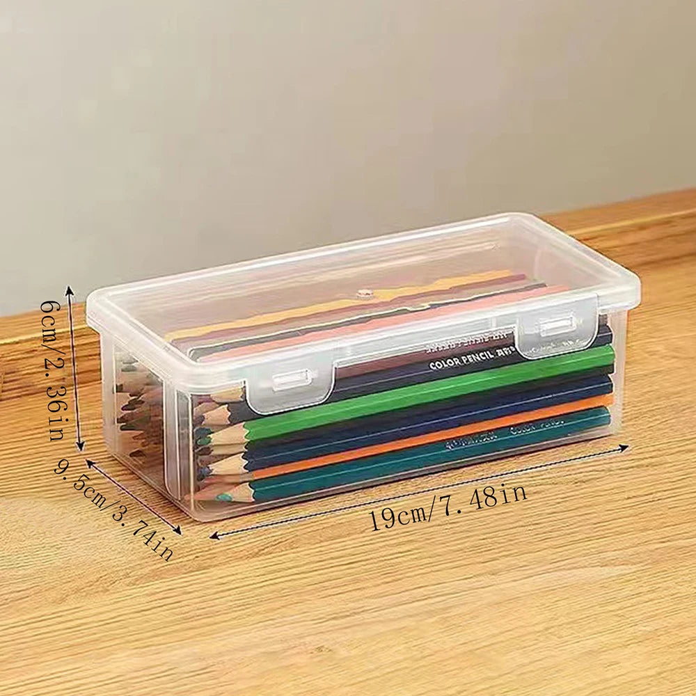 1 Pack Pencil Case, Clear Pencil Box with Stickers, Large Plastic Crayon Box with Snap-tight Lid, Stackable Storage Box Art Craft Marker Organizer Box for Kids Boys Back to School, Clear