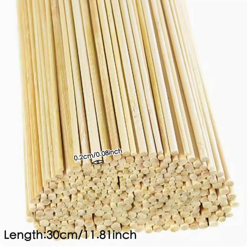 Unfinished Bamboo Sticks Dowel Rods Wood Sticks Wooden Dowel Rods for DIY Crafts, Tiered Cakes (100PCS)
