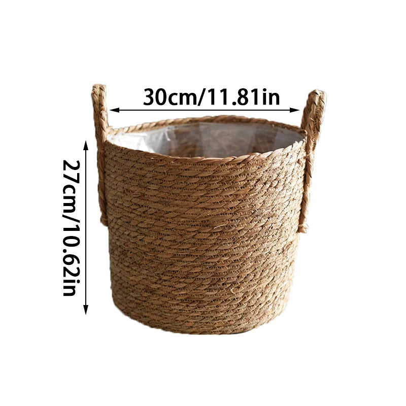 Plant Basket, Plant Baskets Indoor with Plastic Liner, Water Hyacinth Woven Planters Flower Basket, Planter Basket for Rustic Boho Home Farmhouse Floor Potted Pots Decor