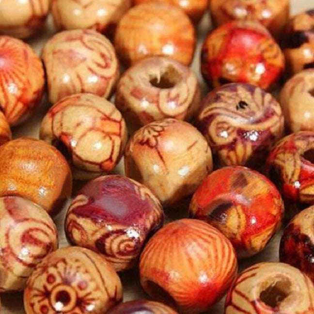 Wood Hair Beads for Braids and Dreadlocks, 12mm Painted Natural Wooden Beads for Loc Dreadlock Hair Accessories for Women