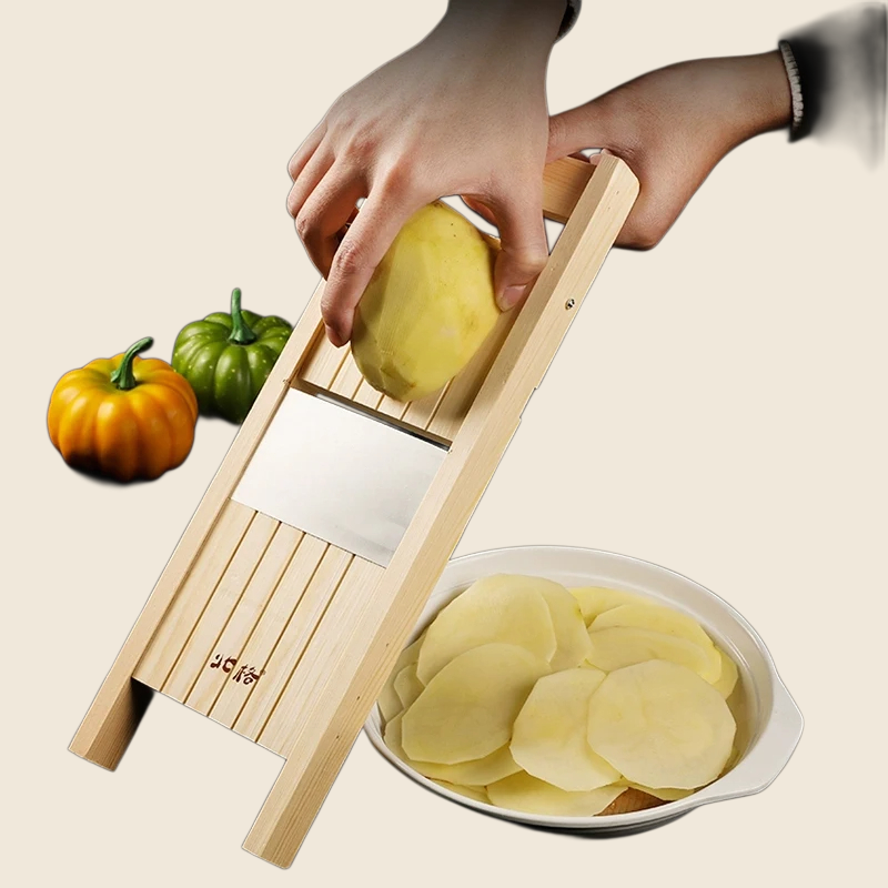Wooden Vegetables Cutter,Adjustable Vegetable 0.5-7mm Slicer for Potato,Tomato and Onion Cabbage Shredder Chip Fruit Chopper