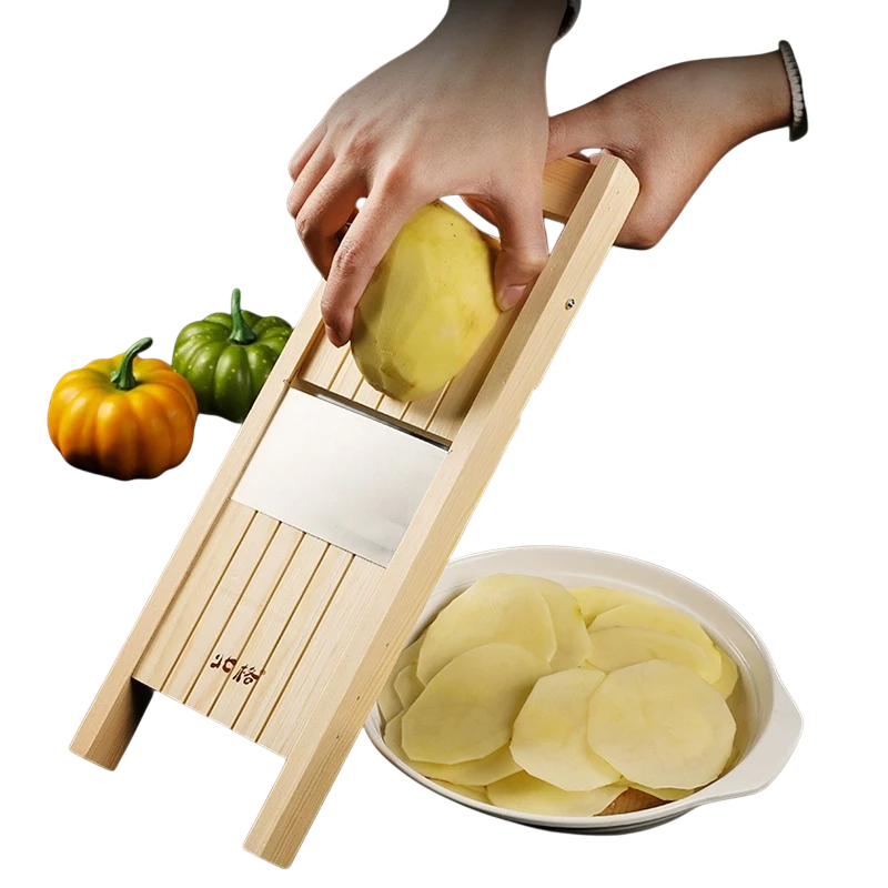 Wooden Vegetables Cutter,Adjustable Vegetable 0.5-7mm Slicer for Potato,Tomato and Onion Cabbage Shredder Chip Fruit Chopper