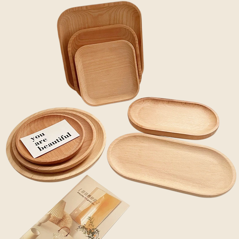 Round Wood Dish, Plate Acacia Wooden for Cake, Sweets Fruit Dessert Coffee Dish, Round Wood Dinner Tableware Plates, Tray for Home Decoration
