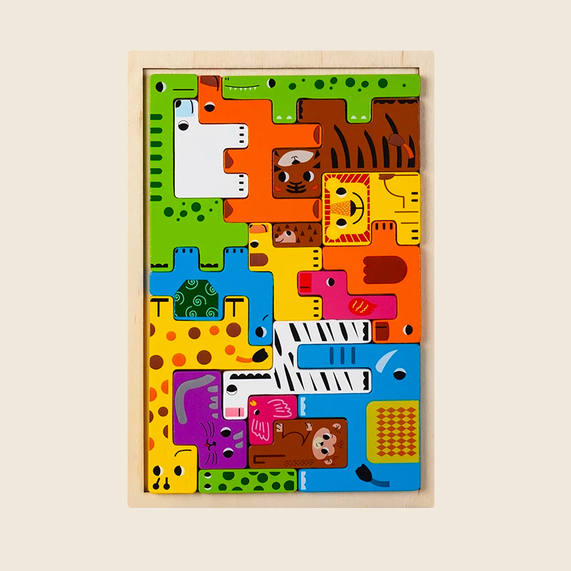 Coogam Wooden Blocks Puzzle Brain Teasers Toy Tangram Jigsaw Intelligence Colorful 3D Russian Blocks Game STEM Montessori Educational Gift for Kids