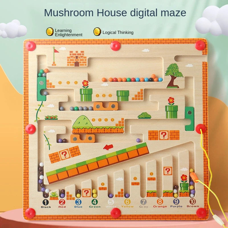 Magnetic Color and Number Maze, Montessori Fine Motor Skills Toys for Girls Boys, Wooden Magnet Maze Board Game, Dinosaur Design Toys for 3 4 5 Years Old Preschool Learning Activities