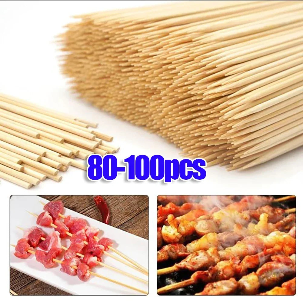 Natural Bamboo Skewers for BBQ，Appetiser，Fruit，Cocktail，Kabob，Chocolate Fountain，Grilling，Barbecue，Kitchen，Crafting and Party. Φ=4mm, More Size Choices 6.5"/15"/20"/25"/30"(80-100 PCS)