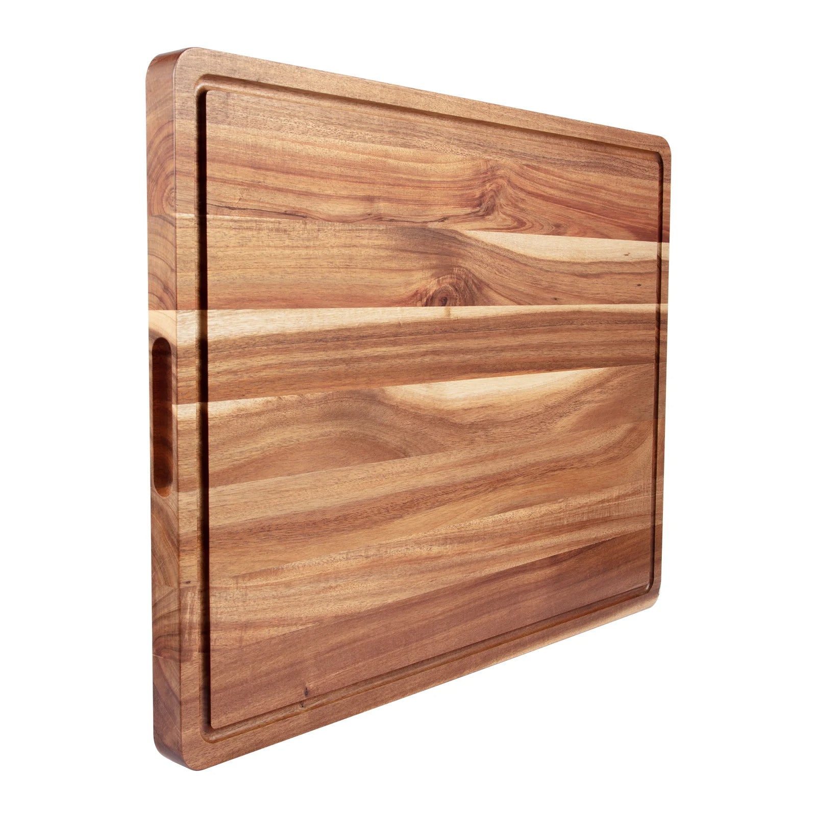 Large Acacia Wood Cutting Board for Kitchen, 17x12 Inch Reversible Wooden Chopping Board Charcuterie Board with Juice Grooves and Handle for Meat, Cheese, Vegetables, Fruits, Bread