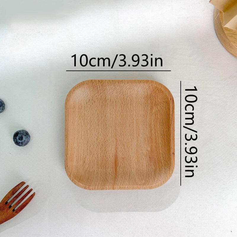 Round Wood Dish, Plate Acacia Wooden for Cake, Sweets Fruit Dessert Coffee Dish, Round Wood Dinner Tableware Plates, Tray for Home Decoration