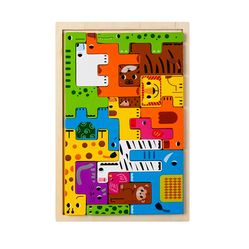 Coogam Wooden Blocks Puzzle Brain Teasers Toy Tangram Jigsaw Intelligence Colorful 3D Russian Blocks Game STEM Montessori Educational Gift for Kids