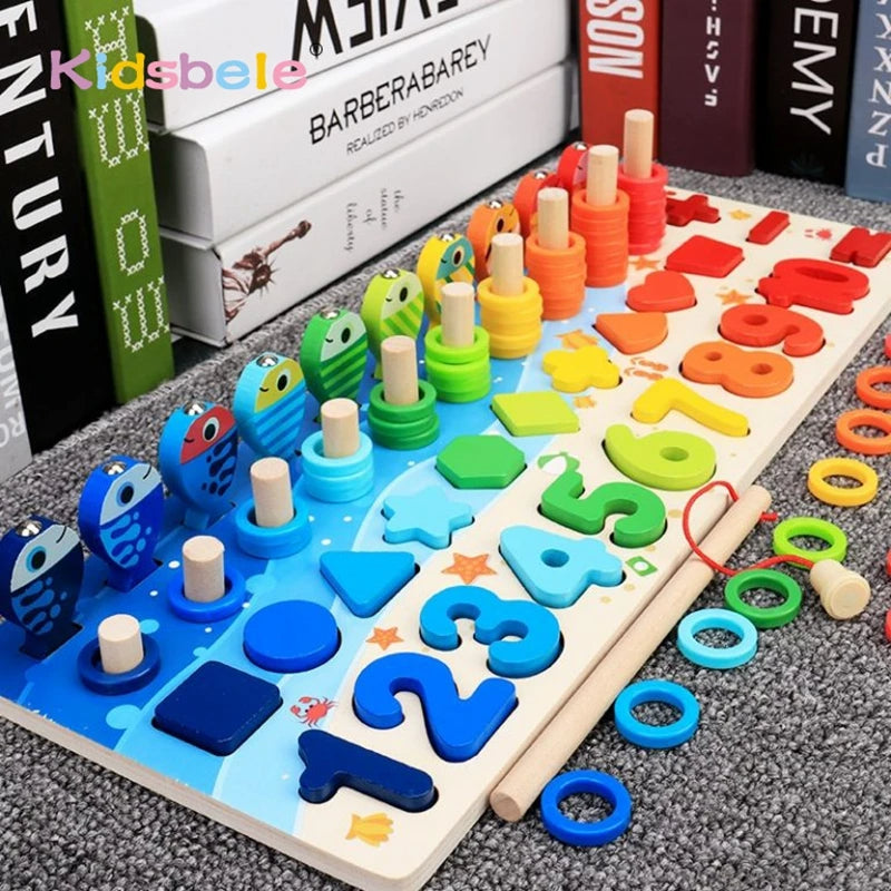 Montessori Educational Wooden Toys for Kids Toddler Number Puzzles Sorter Counting Shape Stacker Stacking Game Preschool Math Blocks Toys Gifts for Boy Girl Birthdays Christmas Holidays
