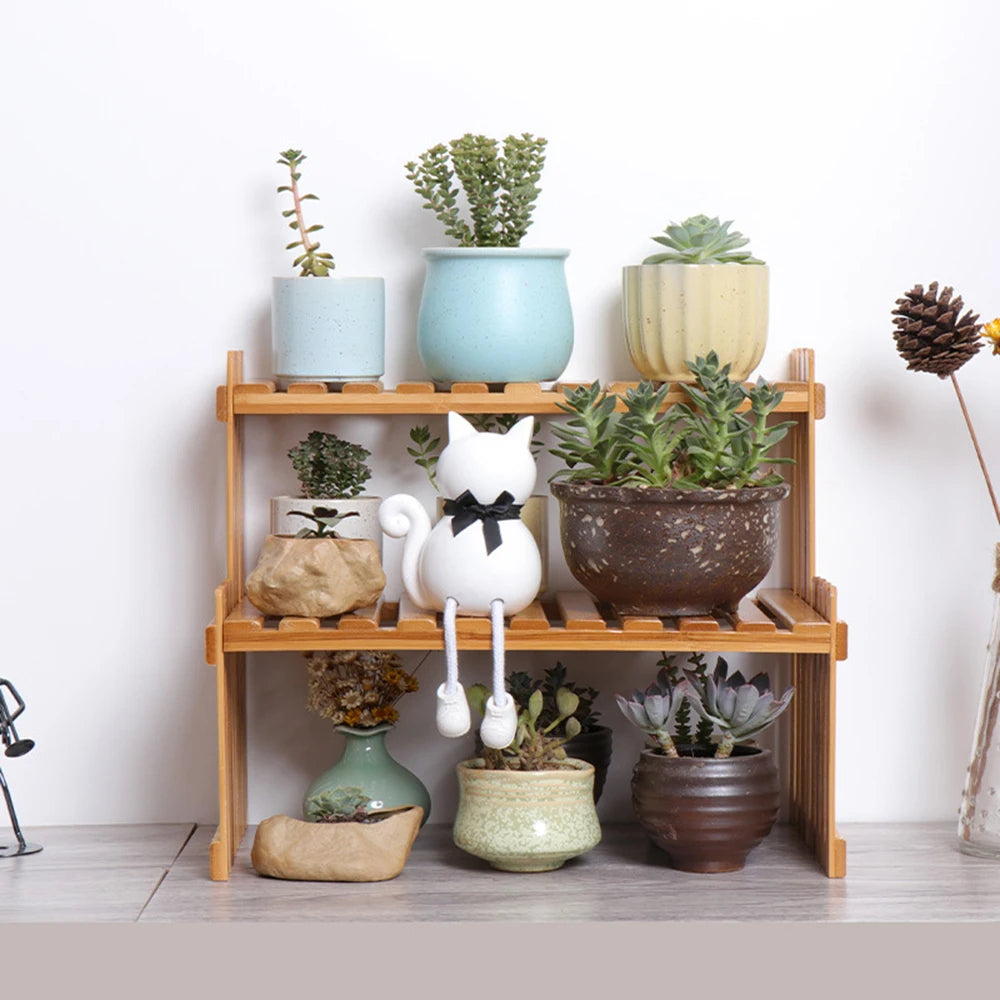 Bamboo Plant Stand Rack Indoor Outdoor Planter Display Shelves for Patio Garden Wood Color Shelf for Living Room Corner Balcony Multiple Holder for Plants and Flowers