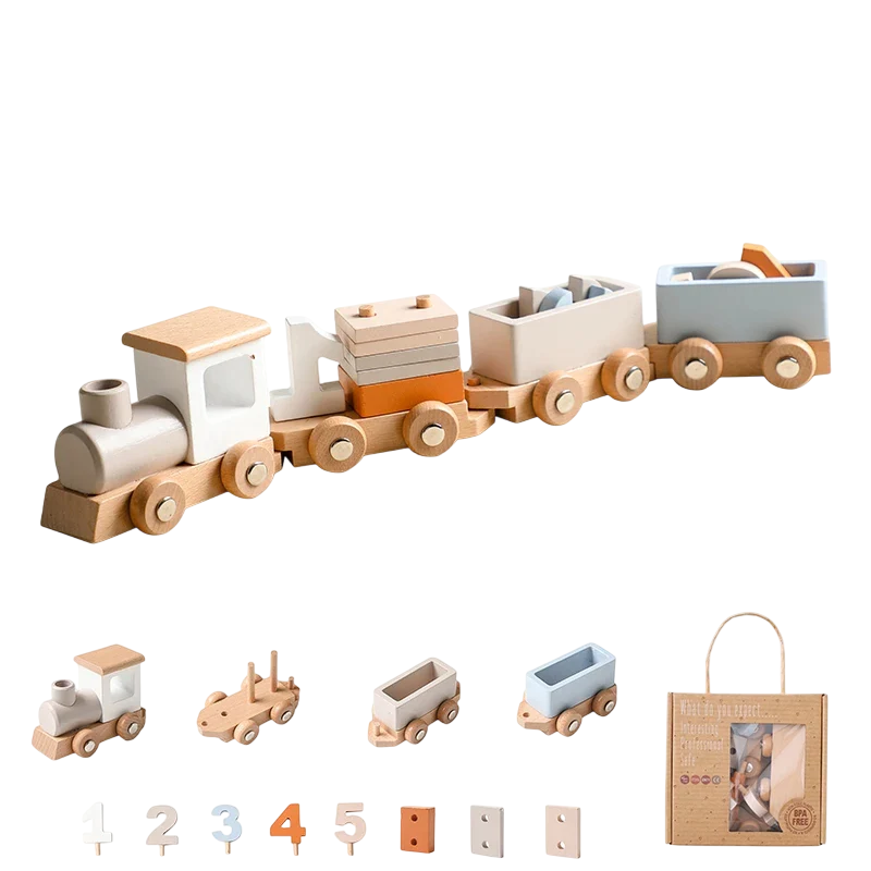 Wooden Train Set for Baby Toys with Numbers and Blocks Train Toy 12 PCS for Toddler Boys and Girls 1 2 3 4 5 Birthday Toys