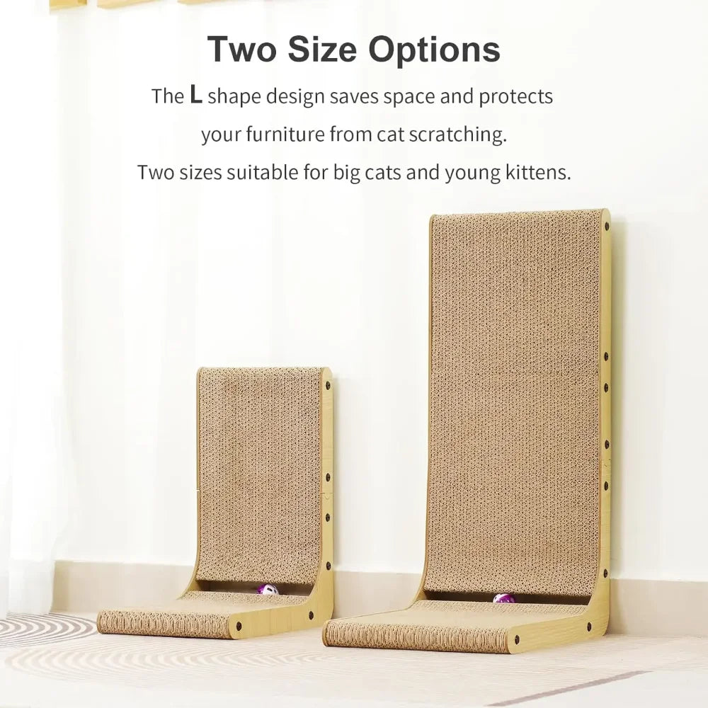 Cat Scratcher, Cat Scratching Post, Cardboard Cat Scratching Board with Ball Toy, Large Vertical L Shape Cat Scratcher Scratch Pads Toys for Indoor Cats, Catnip