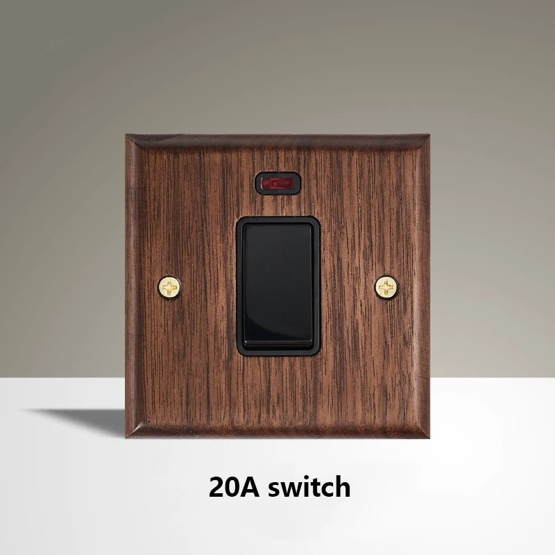 Black Walnut Wood Toggle Light Switch,Home retro Brass Panel,FR UK Universal Double USB Wall Electrical Socket Vintage Switch