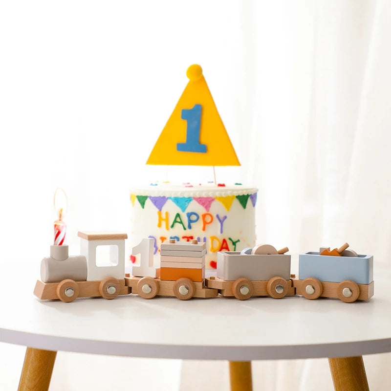 Wooden Train Set for Baby Toys with Numbers and Blocks Train Toy 12 PCS for Toddler Boys and Girls 1 2 3 4 5 Birthday Toys