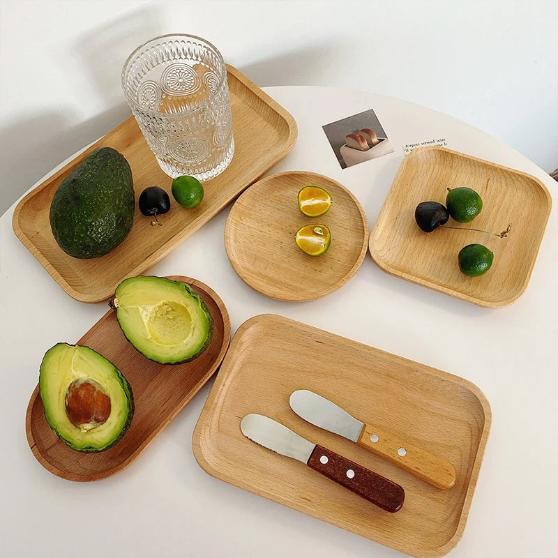 Round Wood Dish, Plate Acacia Wooden for Cake, Sweets Fruit Dessert Coffee Dish, Round Wood Dinner Tableware Plates, Tray for Home Decoration