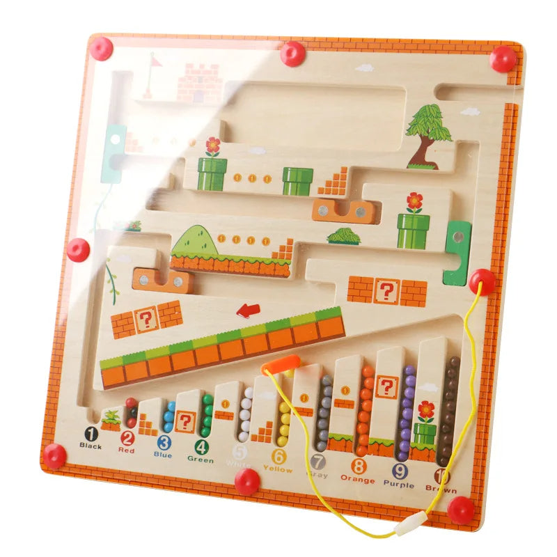 Magnetic Color and Number Maze, Montessori Fine Motor Skills Toys for Girls Boys, Wooden Magnet Maze Board Game, Dinosaur Design Toys for 3 4 5 Years Old Preschool Learning Activities