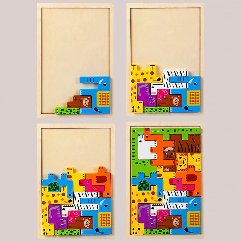Coogam Wooden Blocks Puzzle Brain Teasers Toy Tangram Jigsaw Intelligence Colorful 3D Russian Blocks Game STEM Montessori Educational Gift for Kids