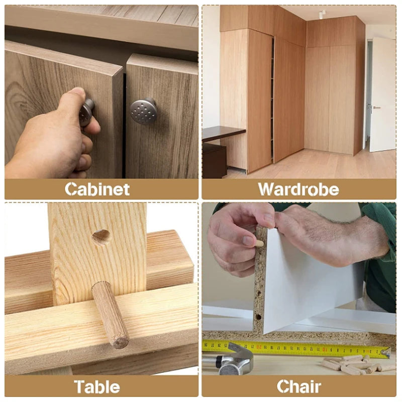 100/50 Pack multisize Wood Dowel Pins Straight Grooved Pins for Furniture Door and Dowel jig