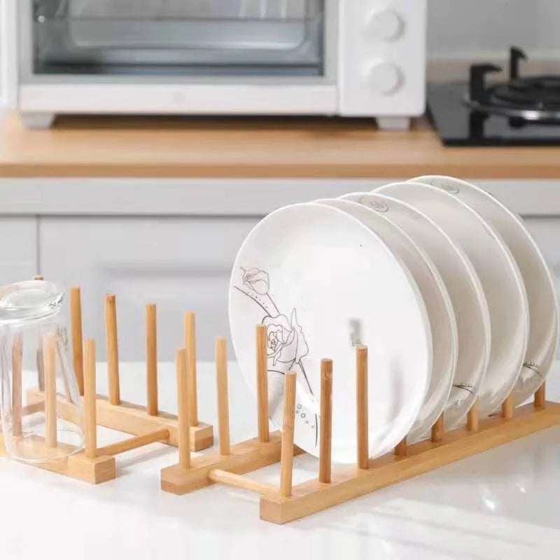 Kunovo Bamboo Dish Rack,Pot lid/Plate/Cutting Board Organizer for Kitchen cabinets,Bottle Drying Holder