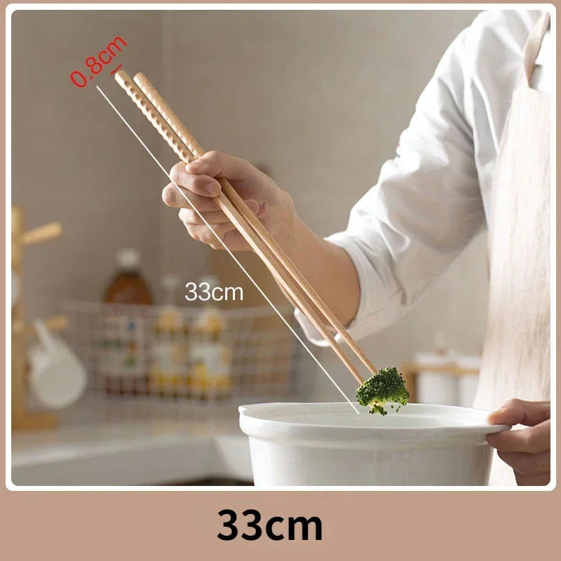 2 Pairs 13&16 Inches Cooking Chopsticks Wooden Long Chop Sticks Reusable Chopsticks Kitchen Chopstick for Noodles Frying Hotpot