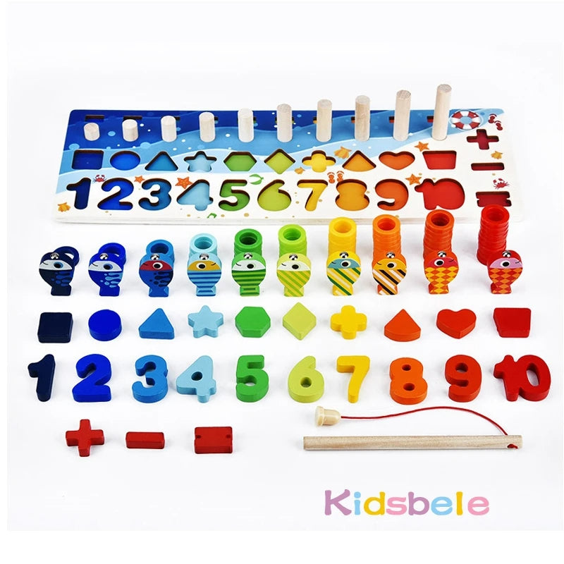 Montessori Educational Wooden Toys for Kids Toddler Number Puzzles Sorter Counting Shape Stacker Stacking Game Preschool Math Blocks Toys Gifts for Boy Girl Birthdays Christmas Holidays