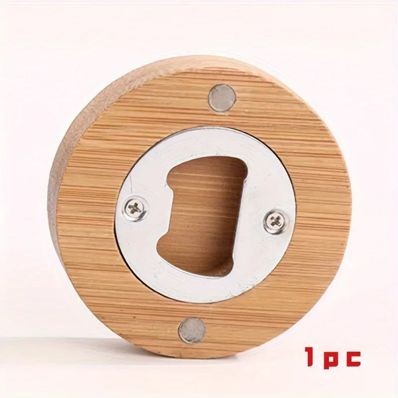 Bamboo Bottle Opener, Wood Bulk Wooden Openers, Fridge Magnet Round Beer Opener, 2.6" Magnetic Sticker for DIY Bar Decoration Refrigerator Coaster Gift Guest Lover Wedding Kitchens Home Parties