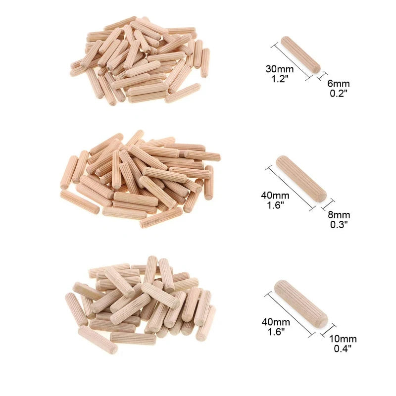 100/50 Pack multisize Wood Dowel Pins Straight Grooved Pins for Furniture Door and Dowel jig