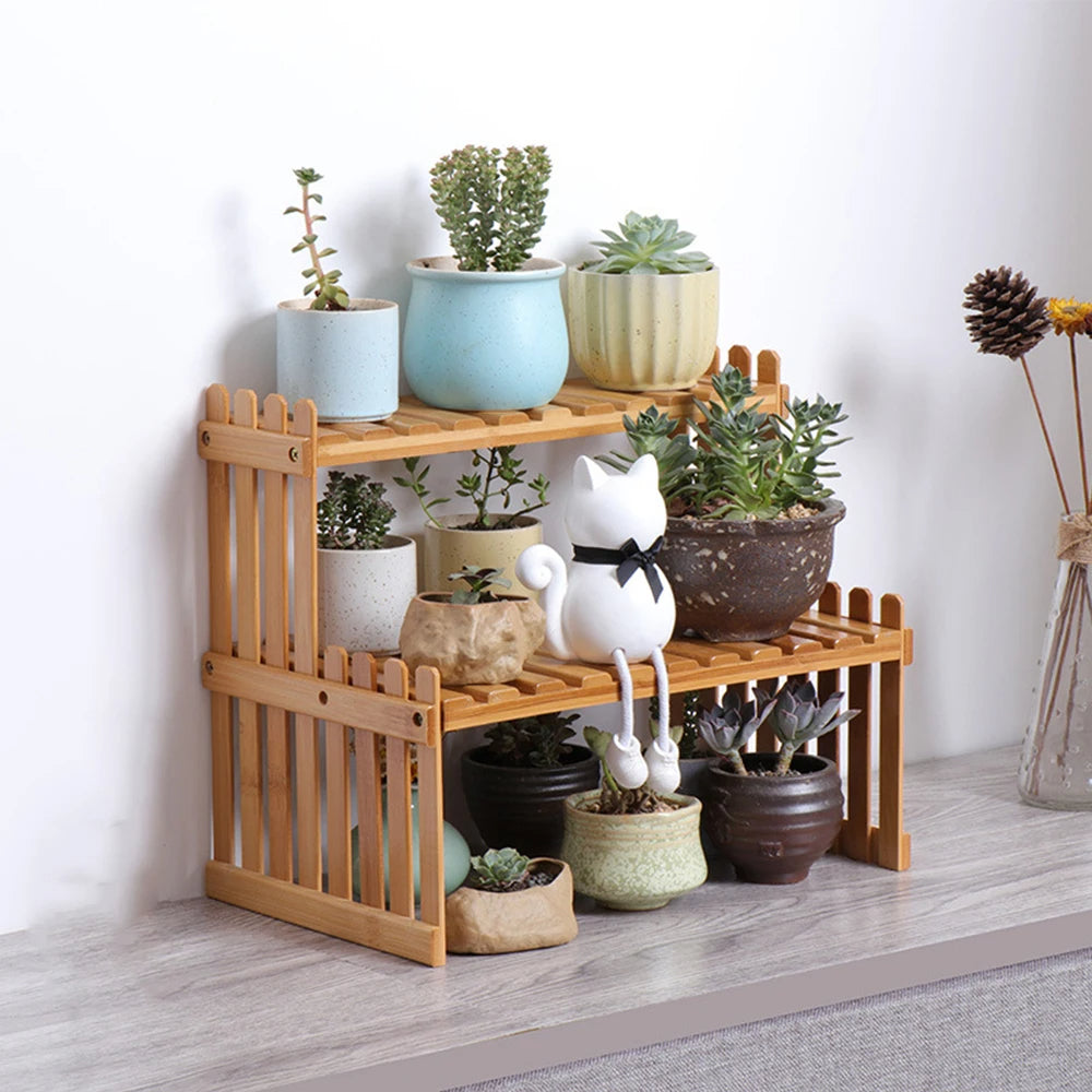Bamboo Plant Stand Rack Indoor Outdoor Planter Display Shelves for Patio Garden Wood Color Shelf for Living Room Corner Balcony Multiple Holder for Plants and Flowers