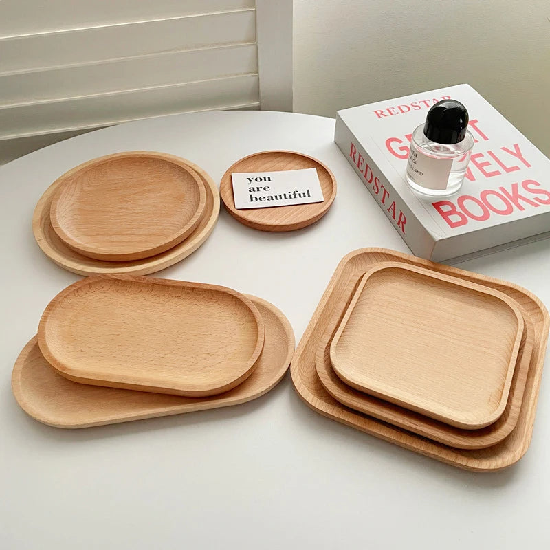 Round Wood Dish, Plate Acacia Wooden for Cake, Sweets Fruit Dessert Coffee Dish, Round Wood Dinner Tableware Plates, Tray for Home Decoration