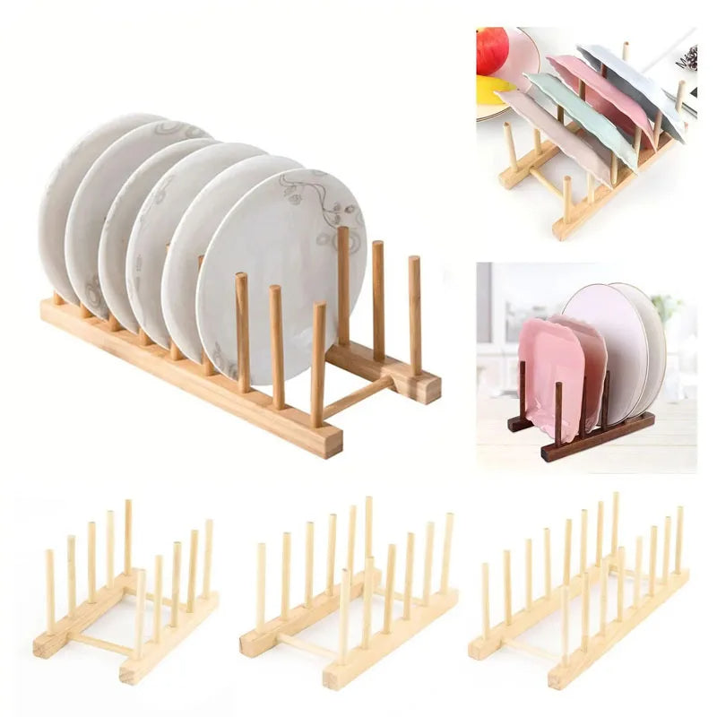 Kunovo Bamboo Dish Rack,Pot lid/Plate/Cutting Board Organizer for Kitchen cabinets,Bottle Drying Holder