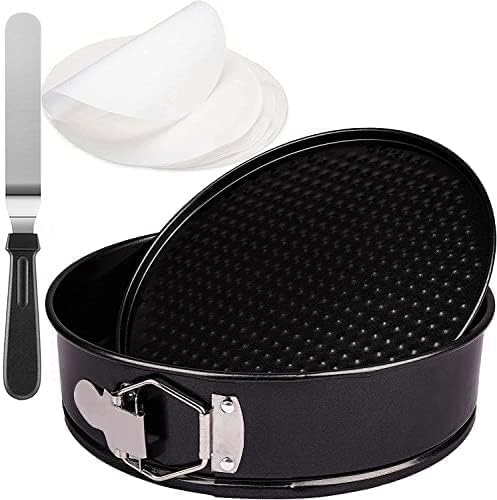 Non-Stick 9 Inch Springform Pan - Spring form Pan for Cheesecake with Removable Bottom, Bonus Icing Spatula with 10 Pcs Parchment Paper & Recipe E-Book - Ideal for Baking Cakes, Pizzas, & More!