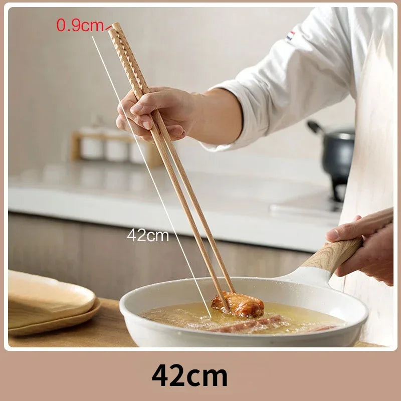 2 Pairs 13&16 Inches Cooking Chopsticks Wooden Long Chop Sticks Reusable Chopsticks Kitchen Chopstick for Noodles Frying Hotpot