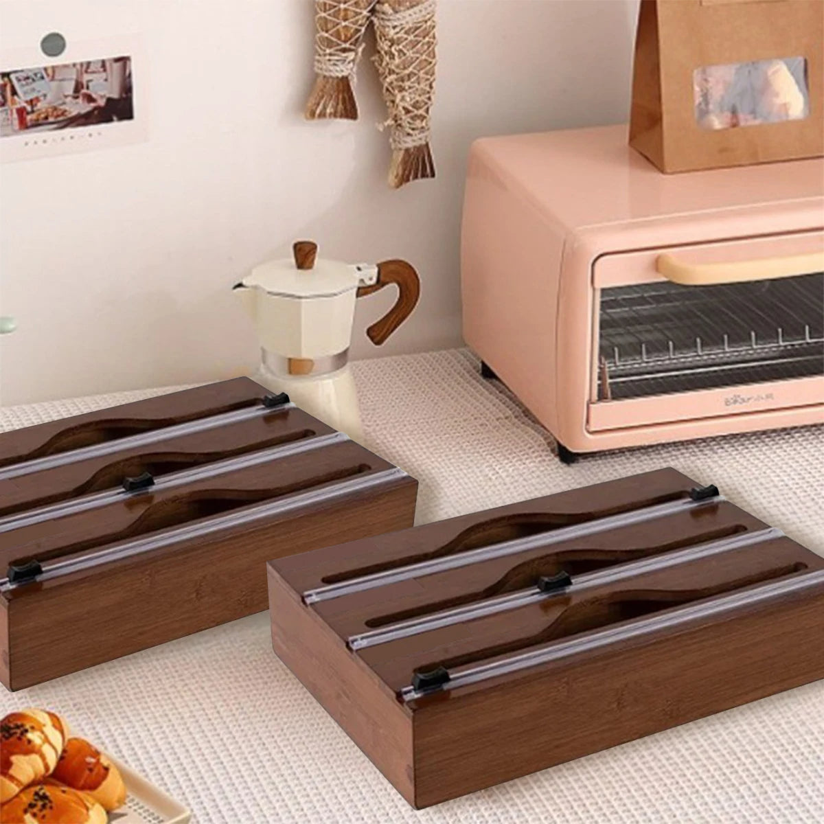 WrapNeat 3 in 1, 2in 1, 4 in 1, and 1 in 1, Wrap Organizer with Cutter and Labels, Plastic Wrap, Aluminum Foil and Wax Bamboo Dispenser for Kitchen Storage Organization Holder for 12" Roll