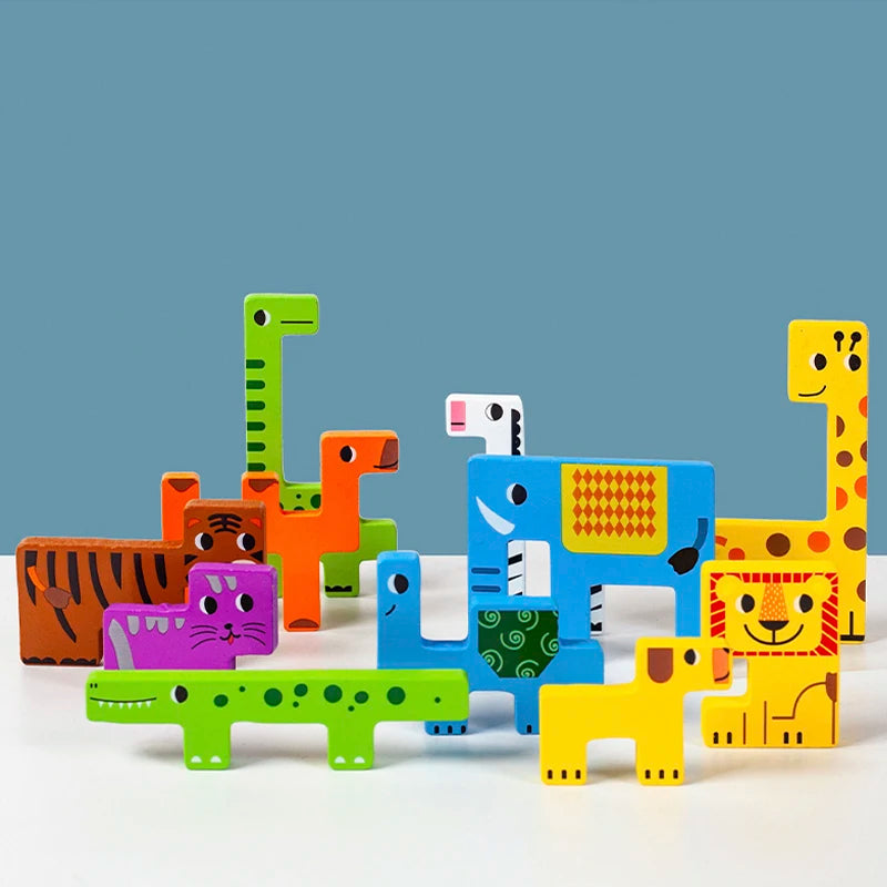 Coogam Wooden Blocks Puzzle Brain Teasers Toy Tangram Jigsaw Intelligence Colorful 3D Russian Blocks Game STEM Montessori Educational Gift for Kids