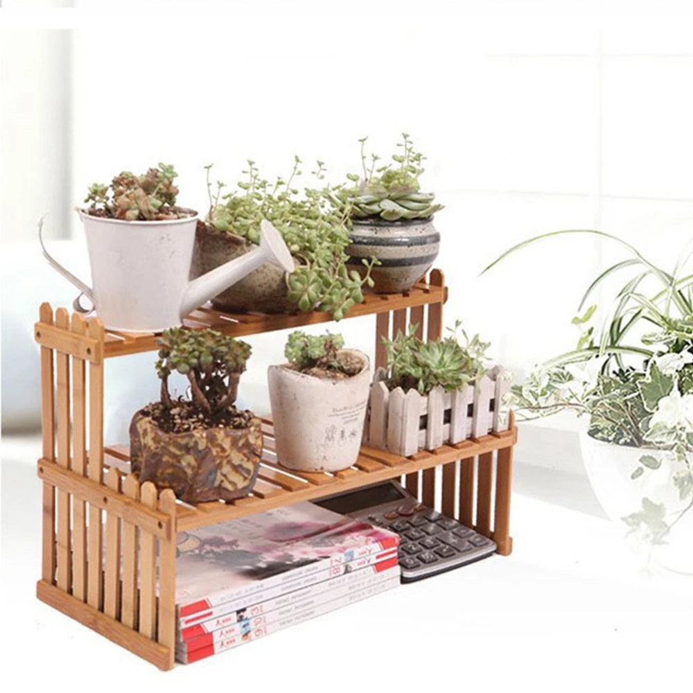 Bamboo Plant Stand Rack Indoor Outdoor Planter Display Shelves for Patio Garden Wood Color Shelf for Living Room Corner Balcony Multiple Holder for Plants and Flowers
