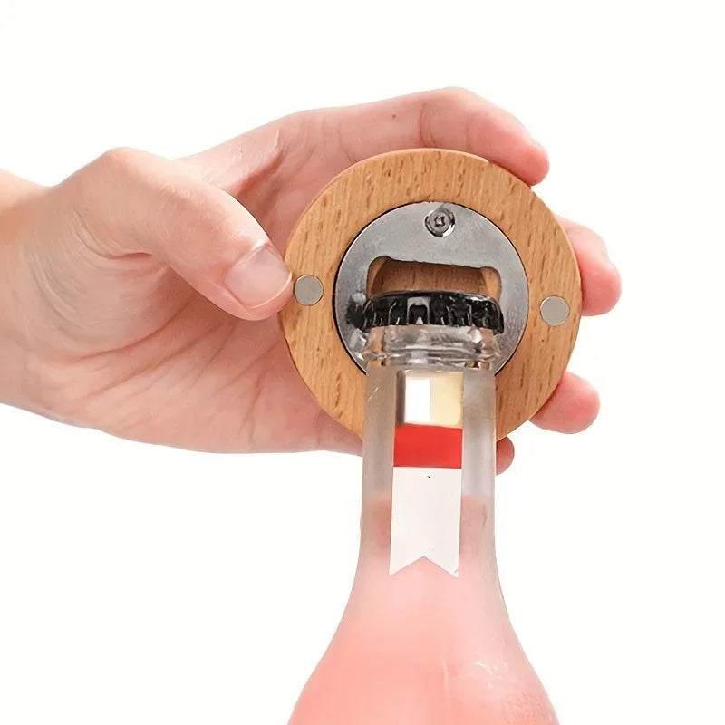 Bamboo Bottle Opener, Wood Bulk Wooden Openers, Fridge Magnet Round Beer Opener, 2.6" Magnetic Sticker for DIY Bar Decoration Refrigerator Coaster Gift Guest Lover Wedding Kitchens Home Parties