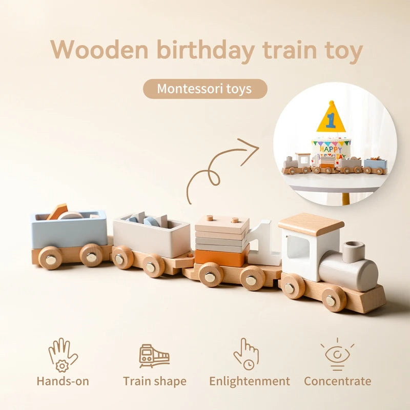 Wooden Train Set for Baby Toys with Numbers and Blocks Train Toy 12 PCS for Toddler Boys and Girls 1 2 3 4 5 Birthday Toys