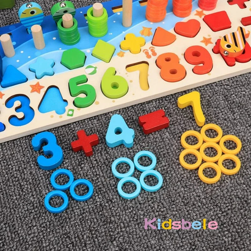 Montessori Educational Wooden Toys for Kids Toddler Number Puzzles Sorter Counting Shape Stacker Stacking Game Preschool Math Blocks Toys Gifts for Boy Girl Birthdays Christmas Holidays