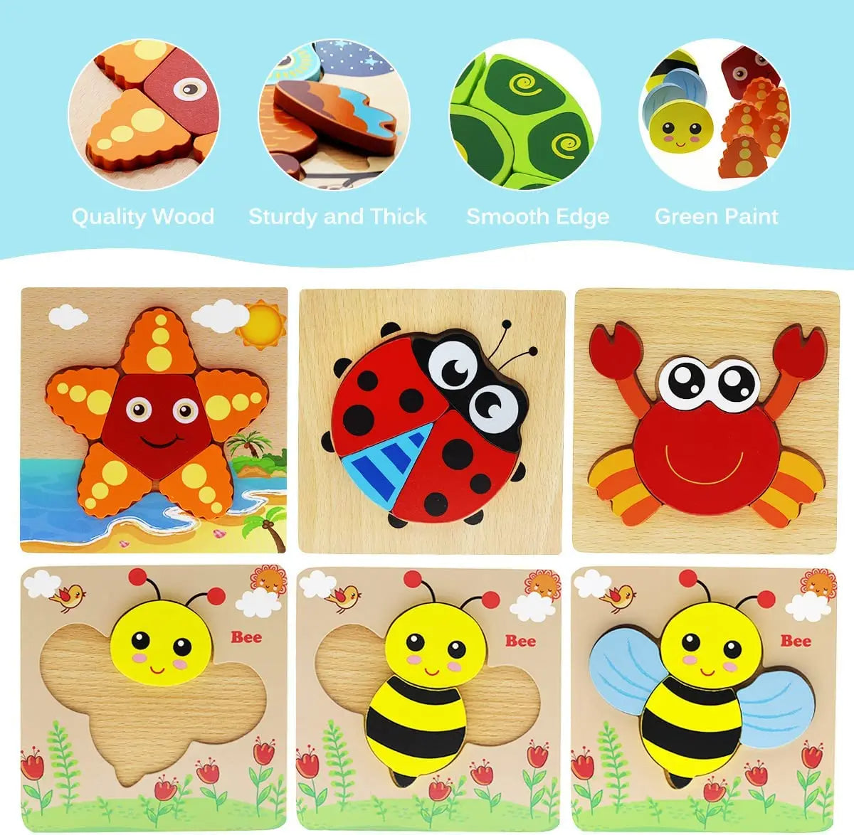 Bekayshad Wooden Puzzles Toddler Toys Gifts for 1 2 3 Year Old Boys Girls, Animal Jigsaw Puzzles Montessori Toys, Learning Educational Christmas Birthday Gifts for Girls Boys Ages 1-3