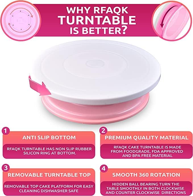 35PCs Cake Turntable and Leveler-Rotating Cake Stand with Non Slip pad-7 Icing Tips and 20 Bags- Straight & Offset Spatula-3 Scraper Set -EBook-Cake Decorating Supplies Kit -Baking Tools