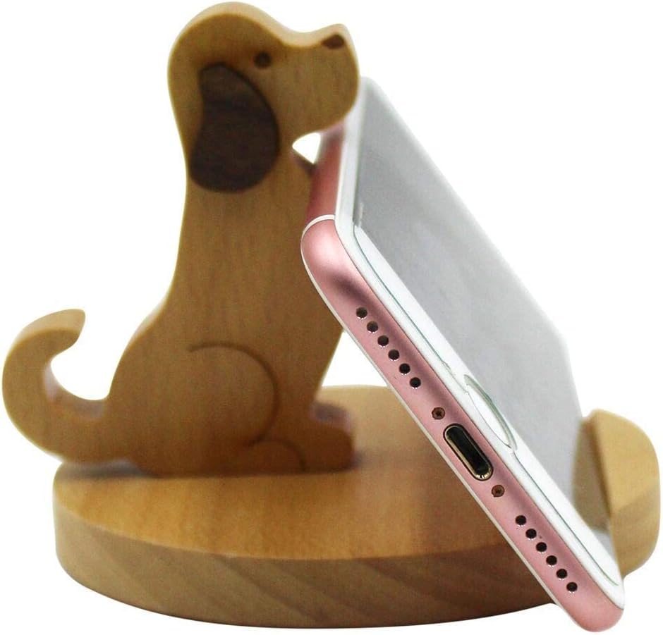 Cute Dog Cellphone Holder Stand Wooden Smartphone Desk Holder for All Mobile Phones Animal Phone Stand Desk Ornament