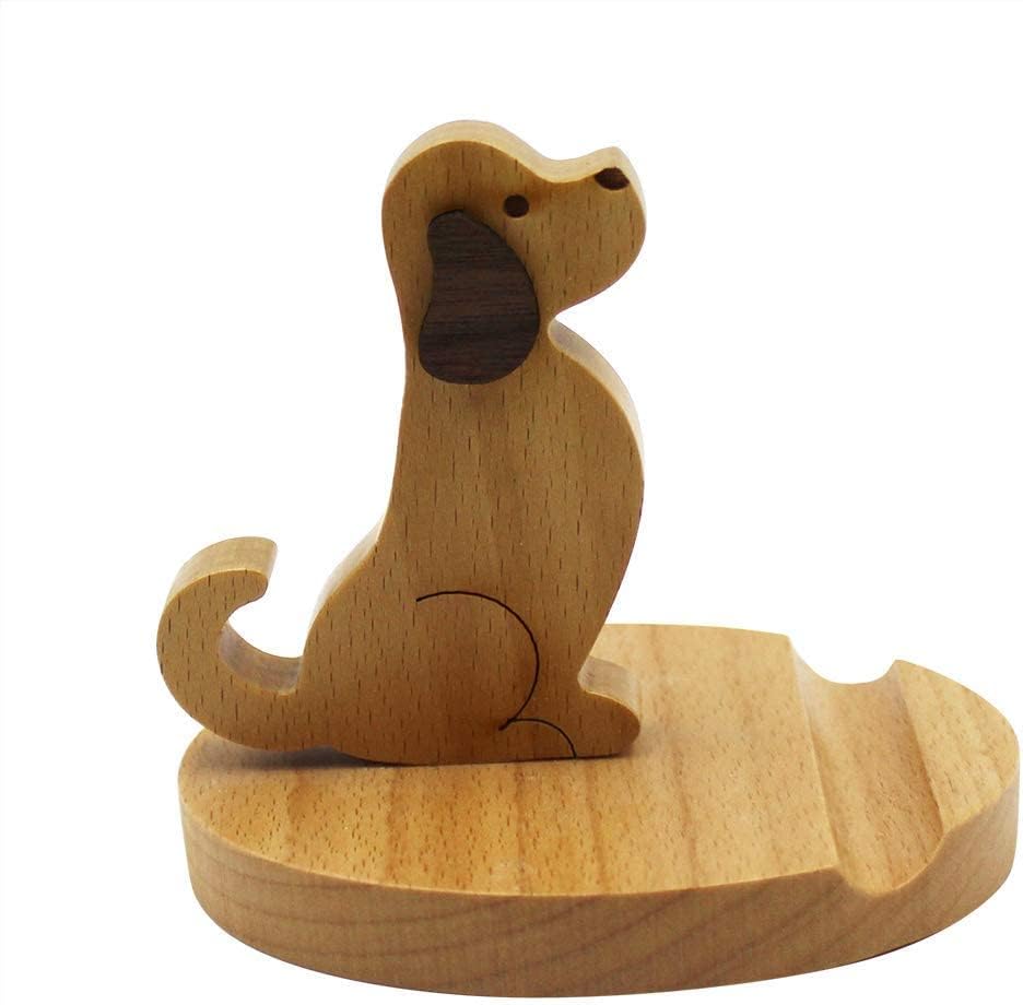 Cute Dog Cellphone Holder Stand Wooden Smartphone Desk Holder for All Mobile Phones Animal Phone Stand Desk Ornament